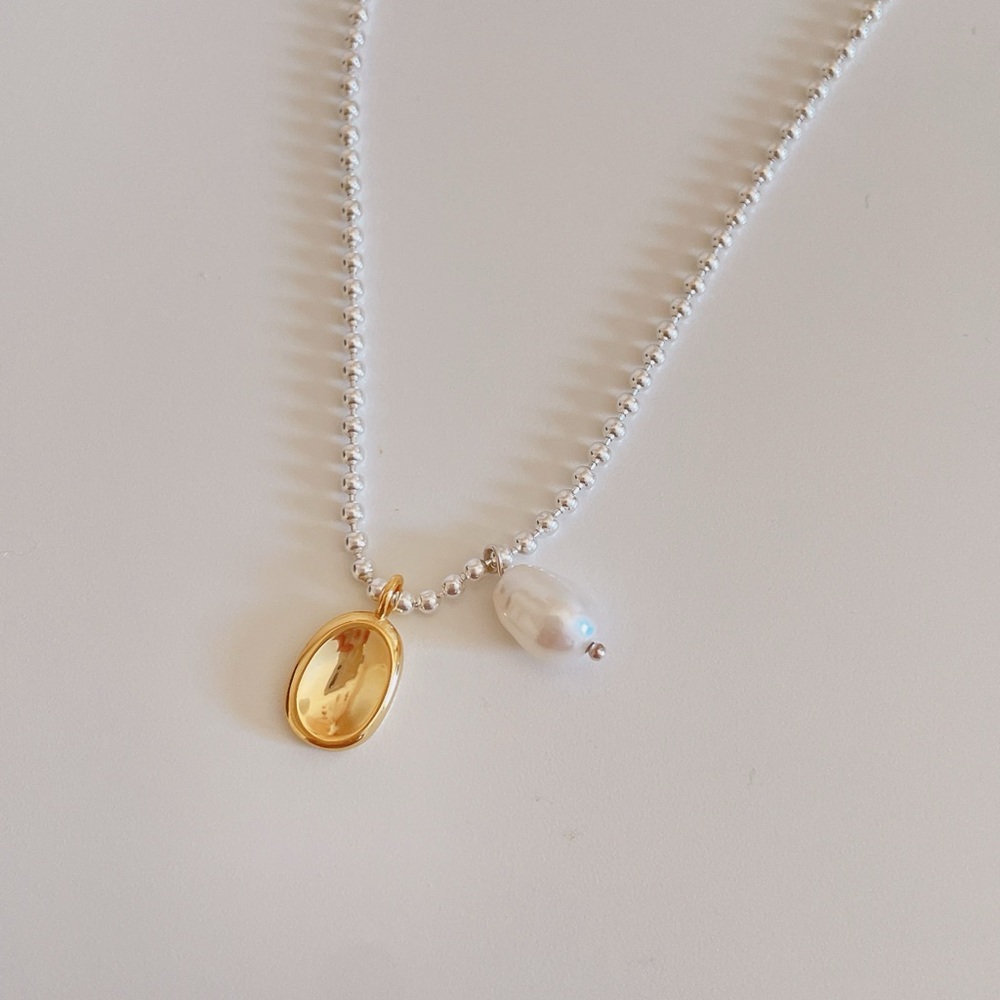 Sterling silver gold bean pearl necklace